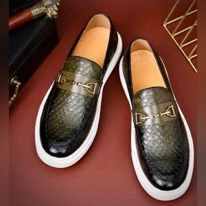 Elegant Green Loafers with Gold Detail